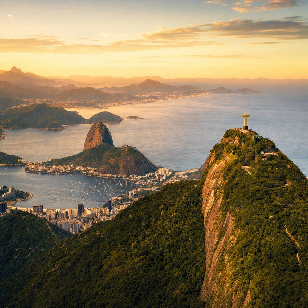 Rio de Janeiro at golden hour with Sugarloaf Mountain